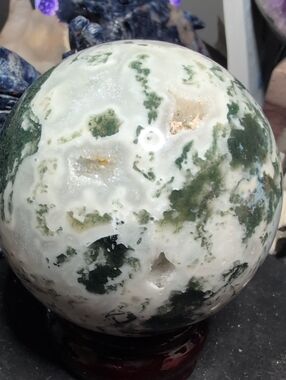 Blue Green Moss Agate With Quartz Druzy